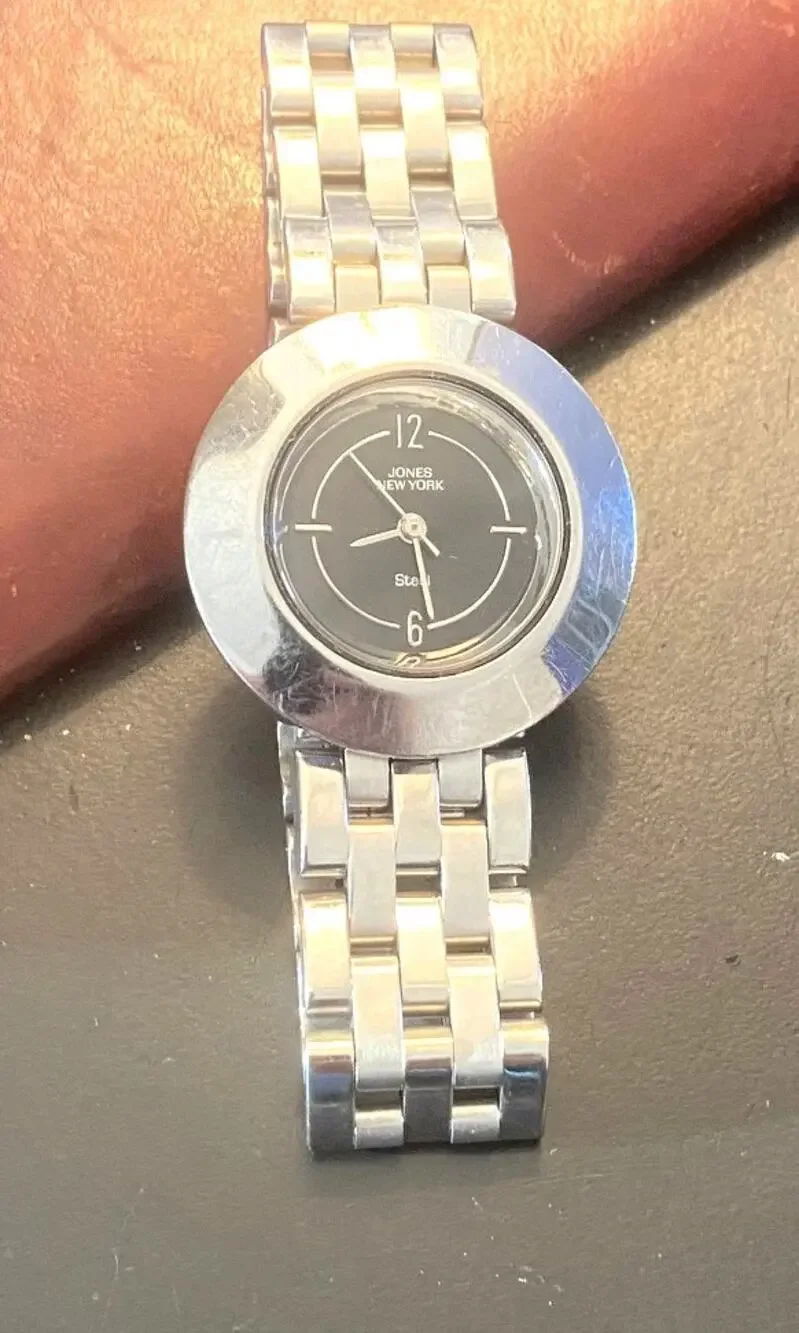 Women's Jones New York Steel Watch, Silver Tone with Black Face,All Stainless